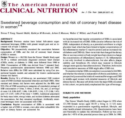 risk of soft drinks and coronary artery disease